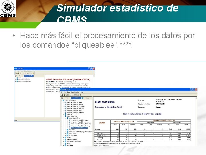 Simulador estadístico de CBMS • Hace más fácil el procesamiento de los datos por