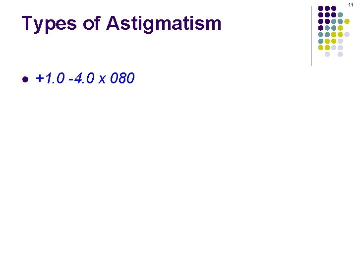 11 Types of Astigmatism l +1. 0 -4. 0 x 080 