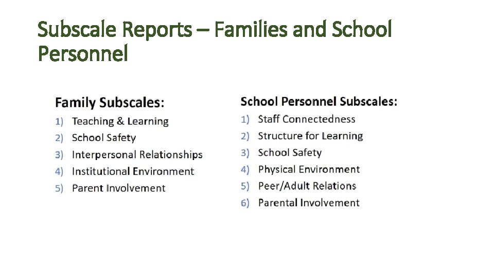 Subscale Reports – Families and School Personnel 