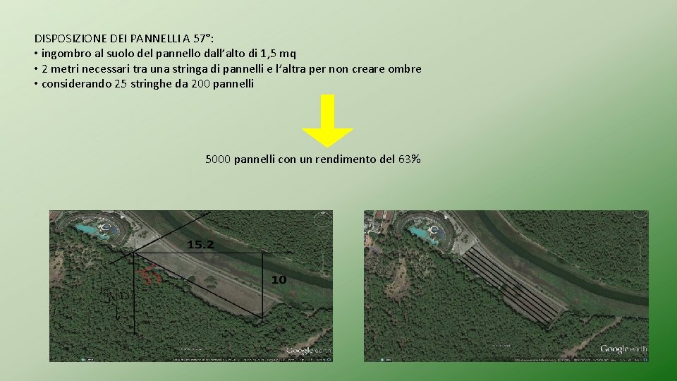 DISPOSIZIONE DEI PANNELLI A 57°: • ingombro al suolo del pannello dall’alto di 1,