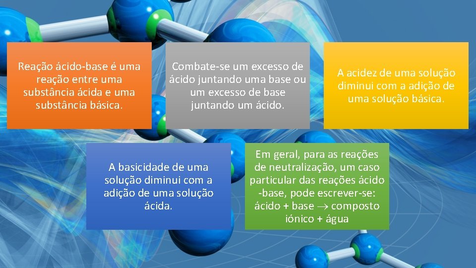 Reação ácido-base é uma reação entre uma substância ácida e uma substância básica. Combate-se