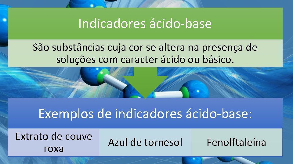 Indicadores ácido-base São substâncias cuja cor se altera na presença de soluções com caracter