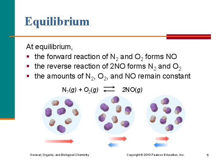 Equilibrium At equilibrium, § the forward reaction of N 2 and O 2 forms