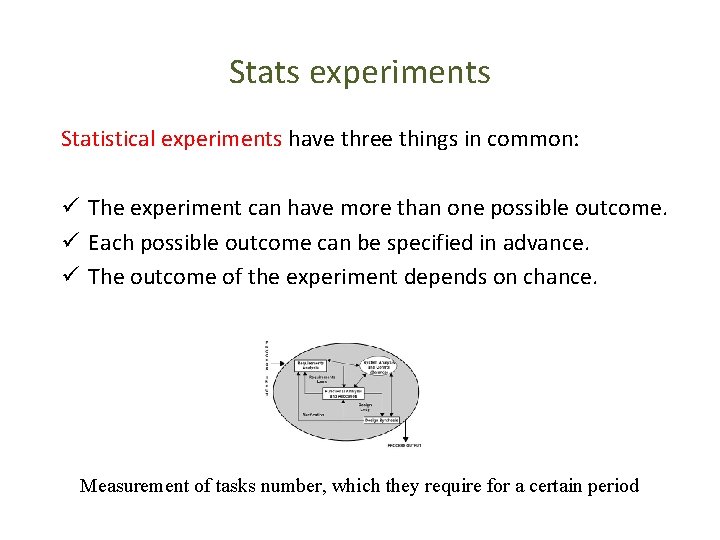 Stats experiments Statistical experiments have three things in common: ü The experiment can have