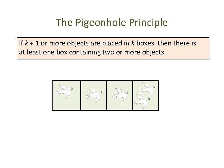 The Pigeonhole Principle If k + 1 or more objects are placed in k