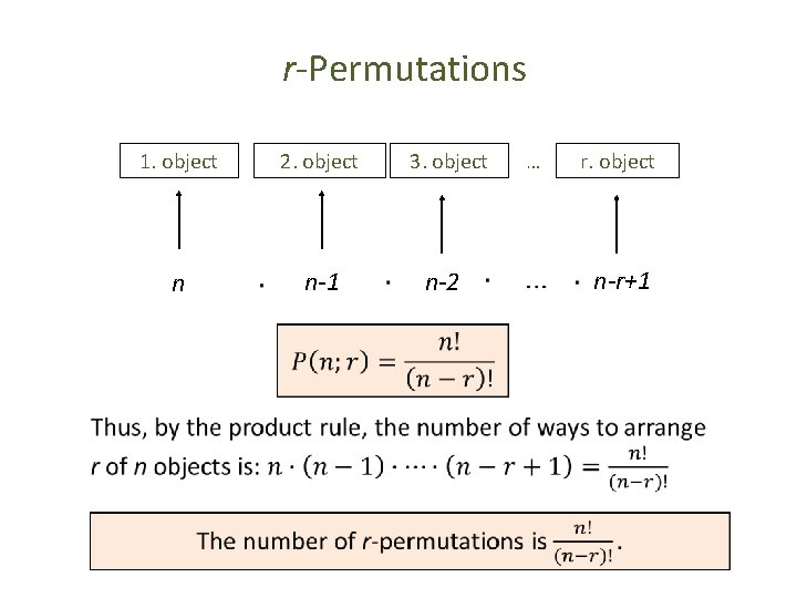 r-Permutations 1. object n 2. object n-1 3. object n-2 … r. object n-r+1