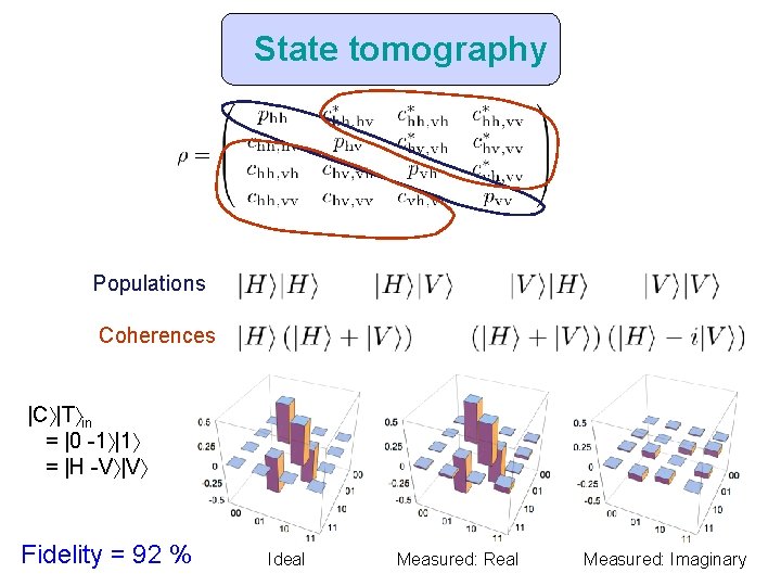 State tomography Populations Coherences |C |T in = |0 -1 |1 = |H -V