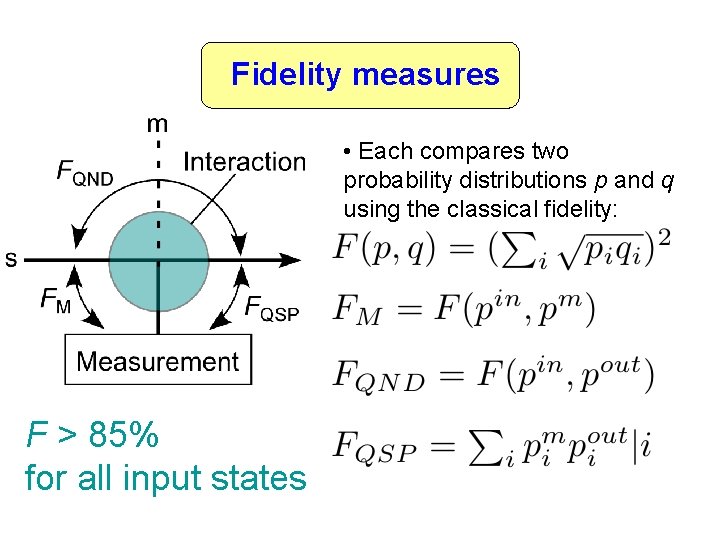 Fidelity measures • Each compares two probability distributions p and q using the classical
