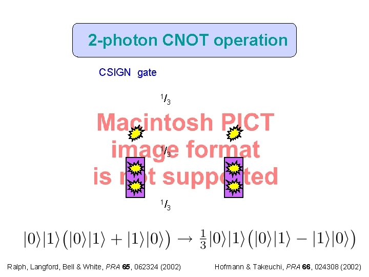 2 -photon CNOT operation CSIGN gate -1/ 3 Ralph, Langford, Bell & White, PRA