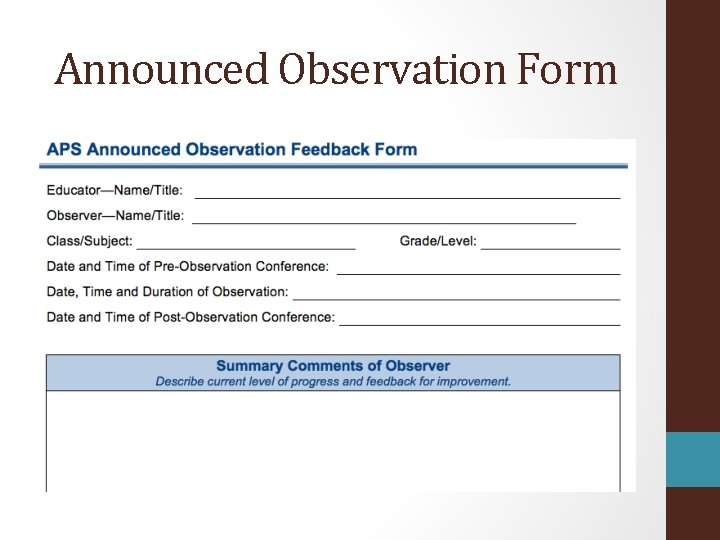 Announced Observation Form 