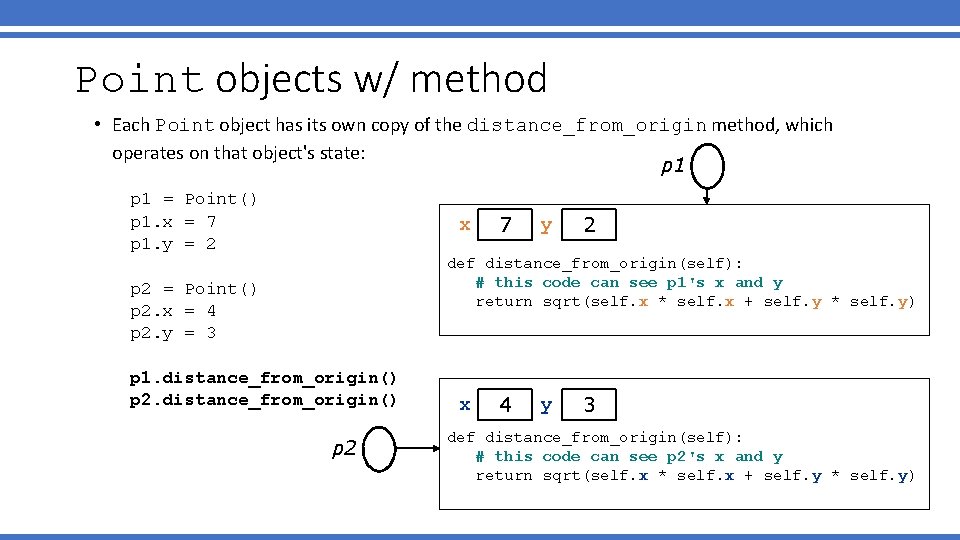 Point objects w/ method • Each Point object has its own copy of the Point objects w/ method • Each Point object has its own copy of the