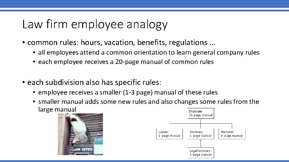 Law firm employee analogy • common rules: hours, vacation, benefits, regulations. . . • Law firm employee analogy • common rules: hours, vacation, benefits, regulations. . . •