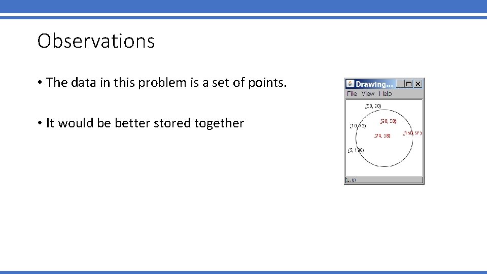 Observations • The data in this problem is a set of points. • It