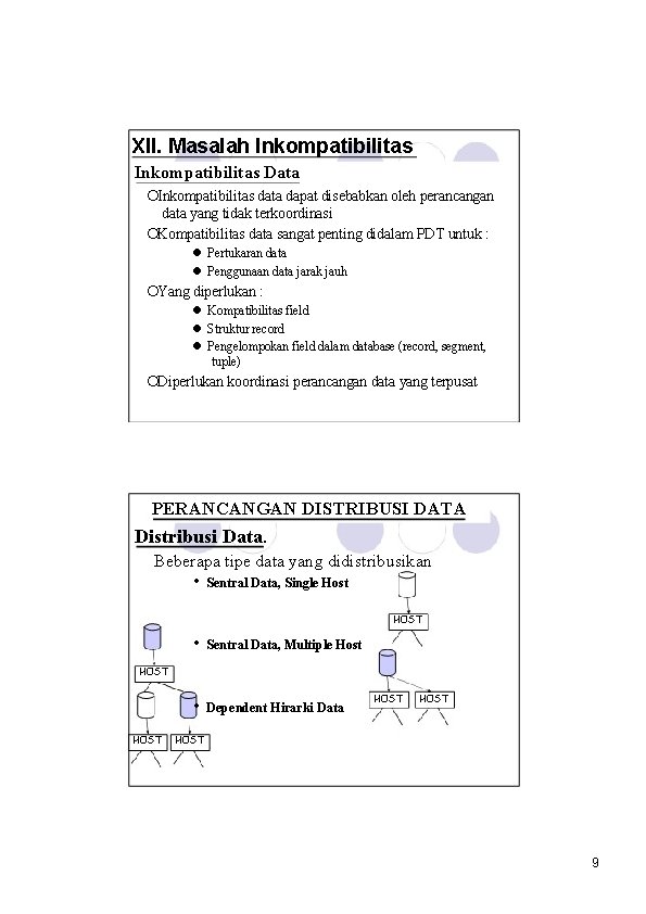 XII. Masalah Inkompatibilitas Data ¡Inkompatibilitas data dapat disebabkan oleh perancangan data yang tidak terkoordinasi