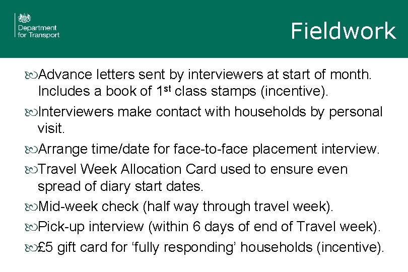 Fieldwork Advance letters sent by interviewers at start of month. Includes a book of