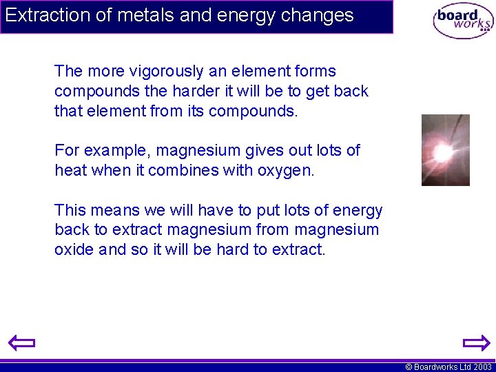 Extraction of metals and energy changes The more vigorously an element forms compounds the