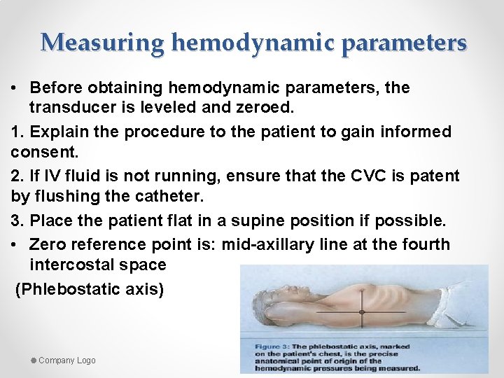 Measuring hemodynamic parameters • Before obtaining hemodynamic parameters, the transducer is leveled and zeroed.