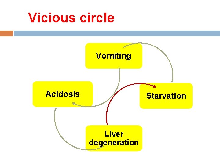  Vicious circle Vomiting Acidosis Starvation Liver degeneration 