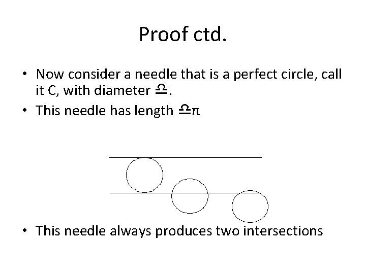 Proof ctd. • Now consider a needle that is a perfect circle, call it