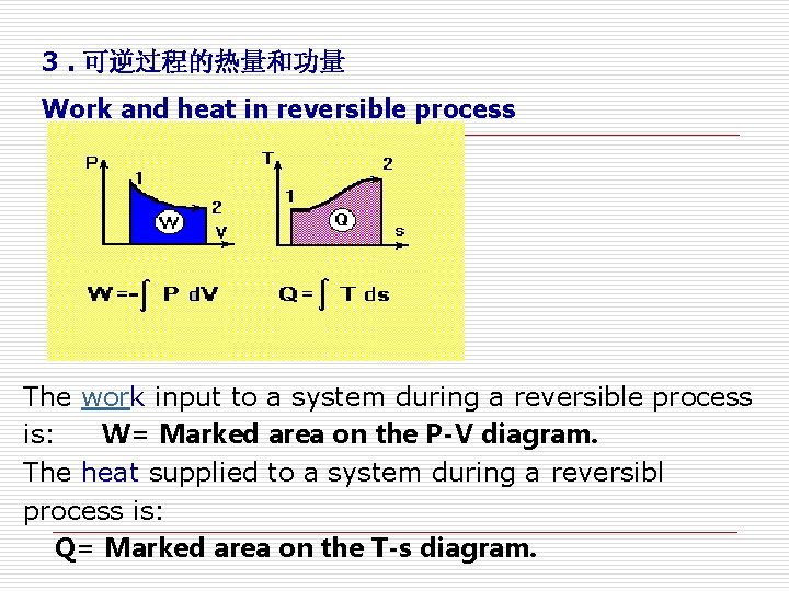 3. 可逆过程的热量和功量 Work and heat in reversible process The work input to a system