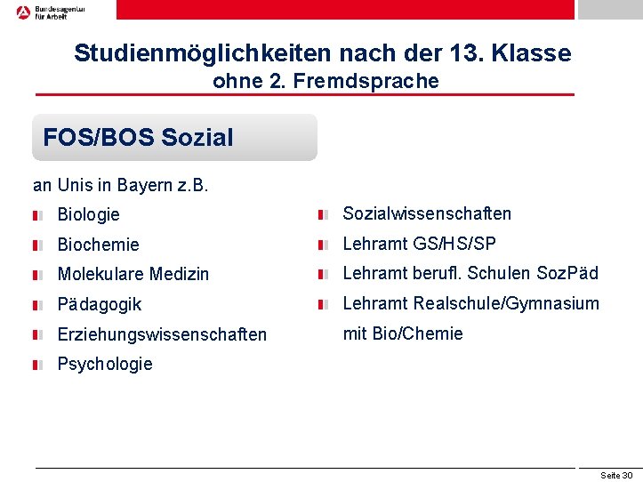 Studienmöglichkeiten nach der 13. Klasse ohne 2. Fremdsprache FOS/BOS Sozial an Unis in Bayern