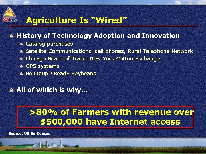 Agriculture Is “Wired” History of Technology Adoption and Innovation Catalog purchases Satellite Communications, cell