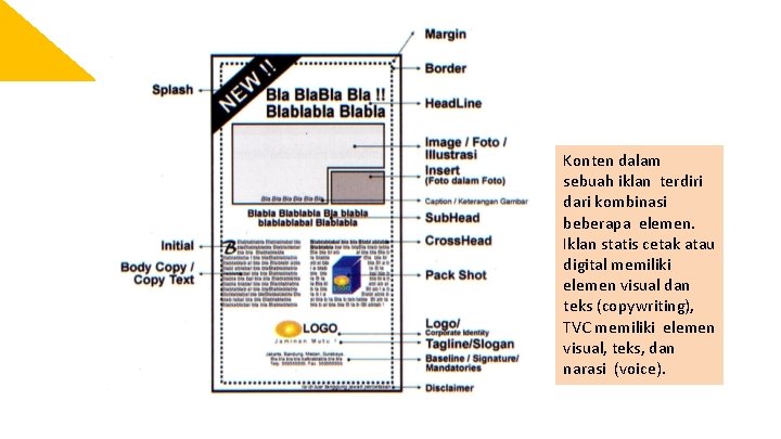 Konten dalam sebuah iklan terdiri dari kombinasi beberapa elemen. Iklan statis cetak atau digital
