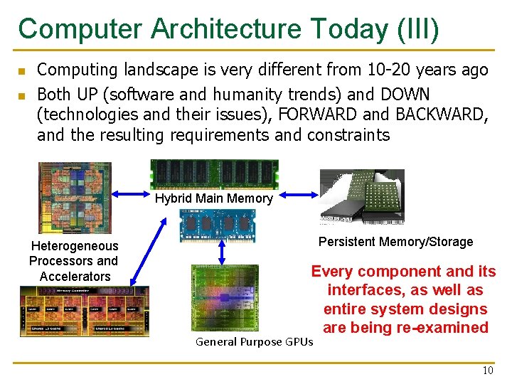 Computer Architecture Today (III) n n Computing landscape is very different from 10 -20