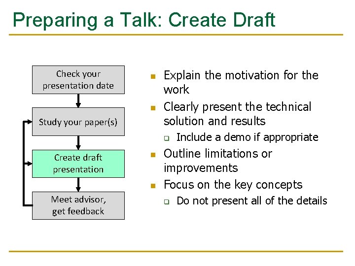 Preparing a Talk: Create Draft Check your presentation date n n Study your paper(s)