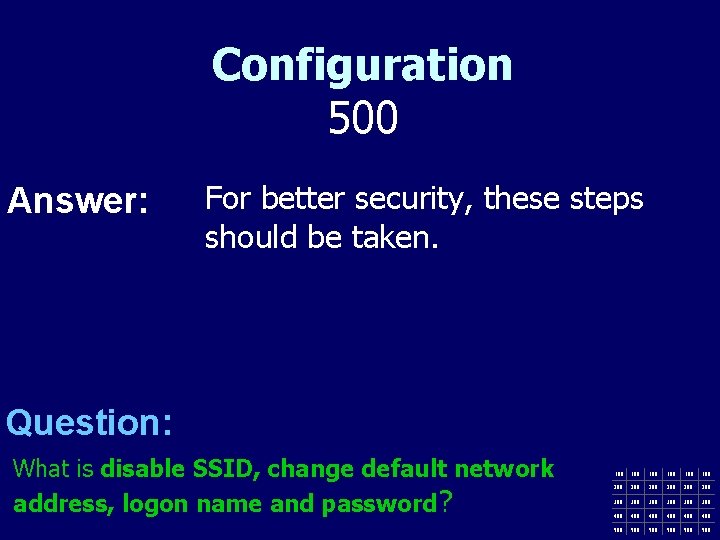 Configuration 500 Answer: For better security, these steps should be taken. Question: What is