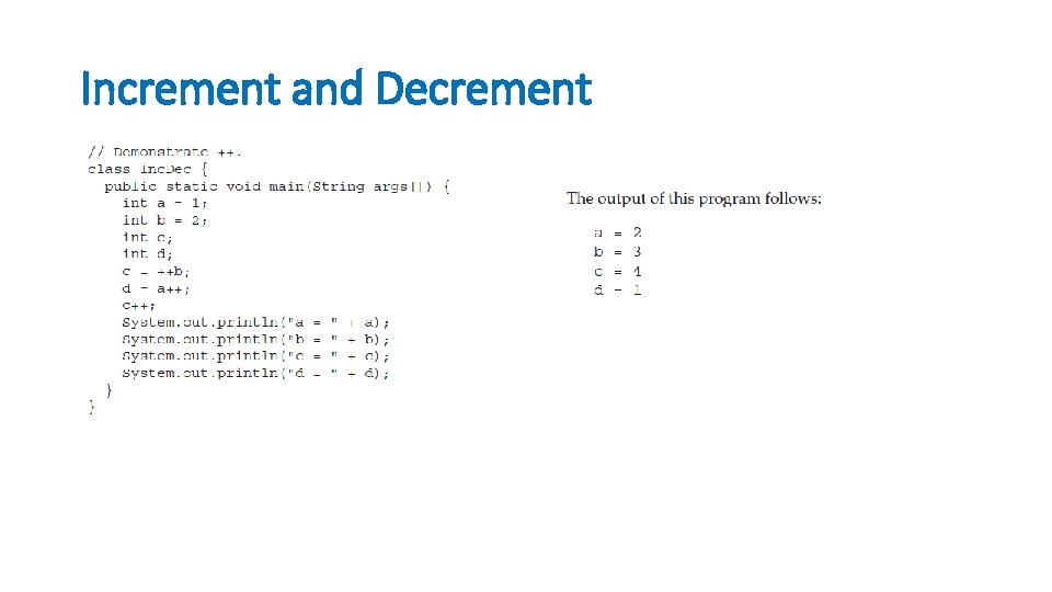 Increment and Decrement 