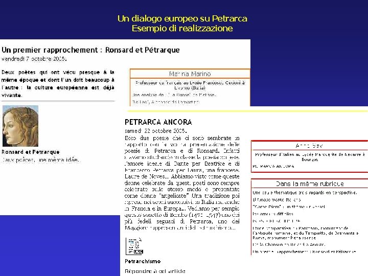  Un dialogo europeo su Petrarca Esempio di realizzazione 