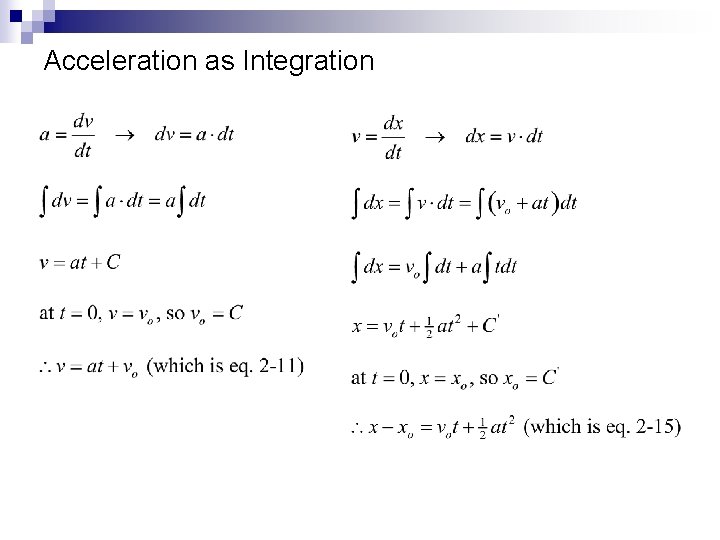 Acceleration as Integration Copyright © by Holt, Rinehart and Winston. All rights reserved. 