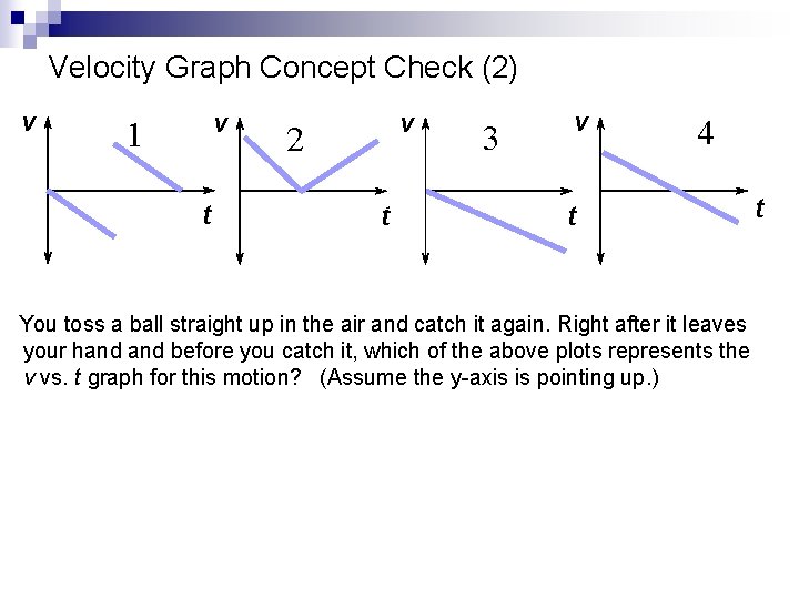 1 Velocity Graph Concept Check (2) v v 1 2 t v 2 3