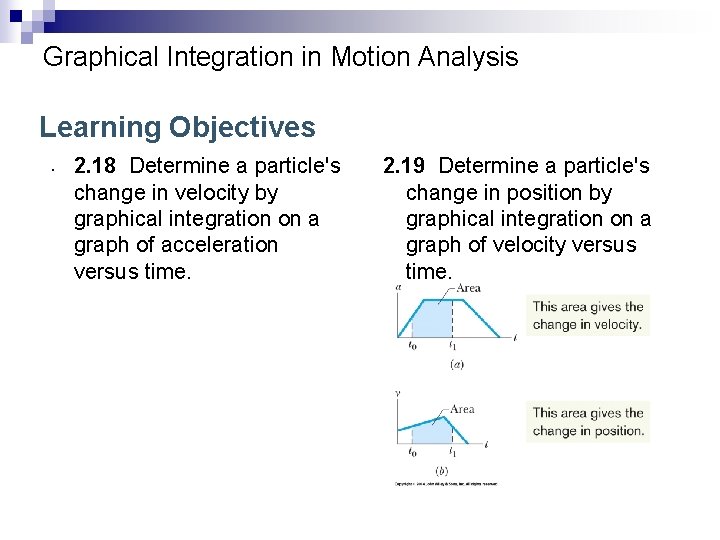 Graphical Integration in Motion Analysis Learning Objectives • 2. 18 Determine a particle's change