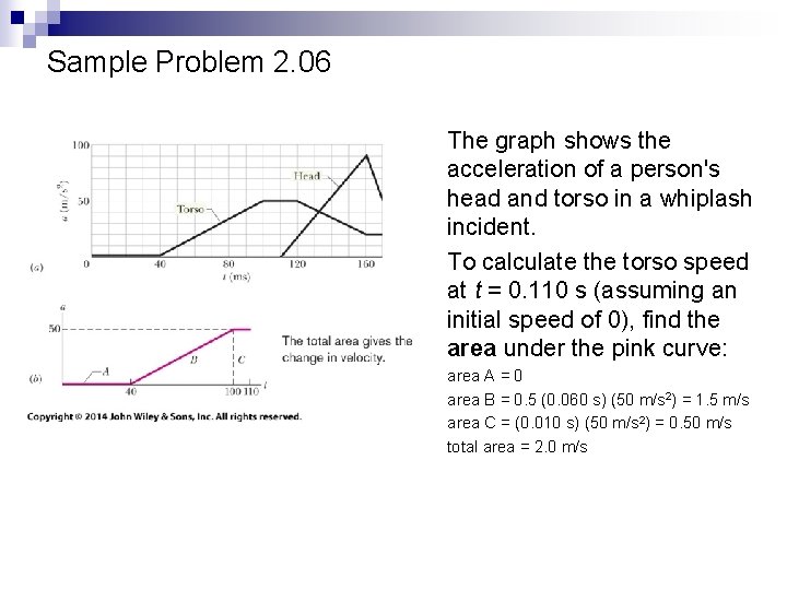 Sample Problem 2. 06 The graph shows the acceleration of a person's head and