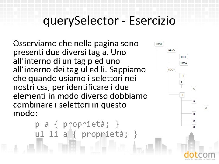 query. Selector - Esercizio Osserviamo che nella pagina sono presenti due diversi tag a.