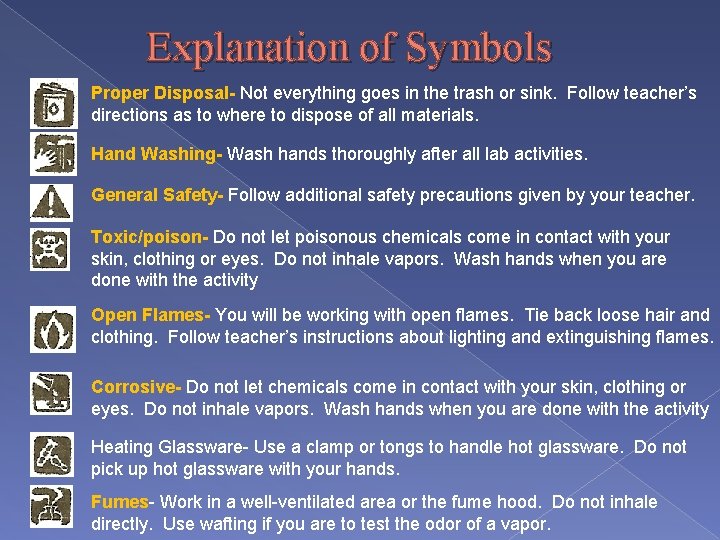 Explanation of Symbols Proper Disposal- Not everything goes in the trash or sink. Follow