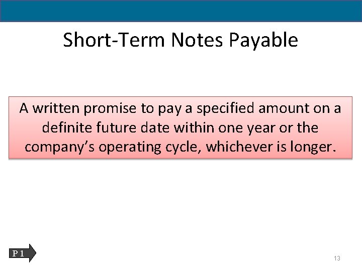 11 - 13 Short-Term Notes Payable A written promise to pay a specified amount