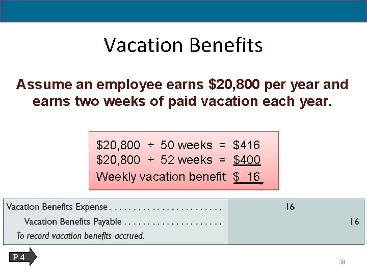 11 - 39 Vacation Benefits Assume an employee earns $20, 800 per year and