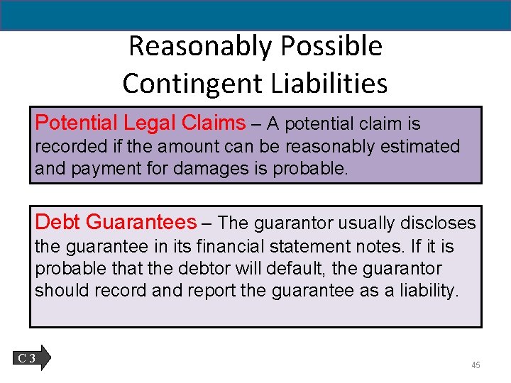11 - 45 Reasonably Possible Contingent Liabilities Potential Legal Claims – A potential claim