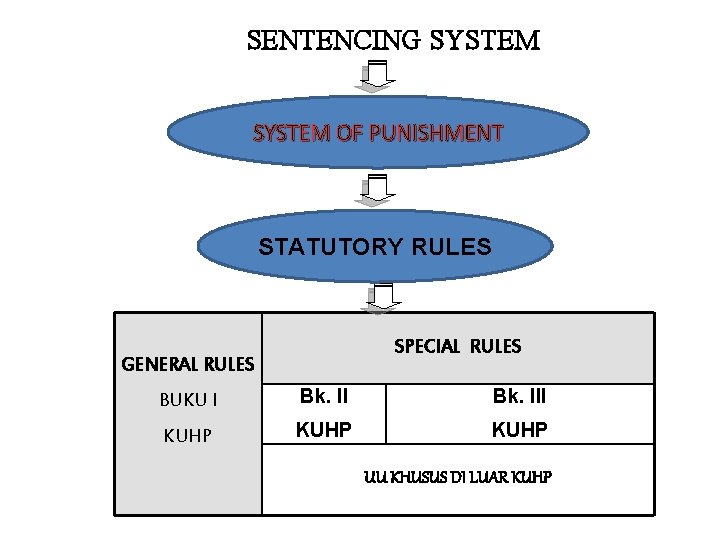 SENTENCING SYSTEM OF PUNISHMENT STATUTORY RULES SPECIAL RULES GENERAL RULES BUKU I Bk. III