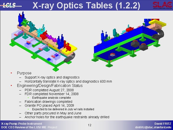 X-ray Optics Tables (1. 2. 2) • Purpose – Support X-ray optics and diagnostics