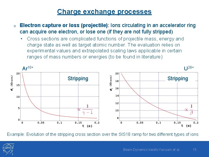 Charge exchange processes o Electron capture or loss (projectile): Ions circulating in an accelerator