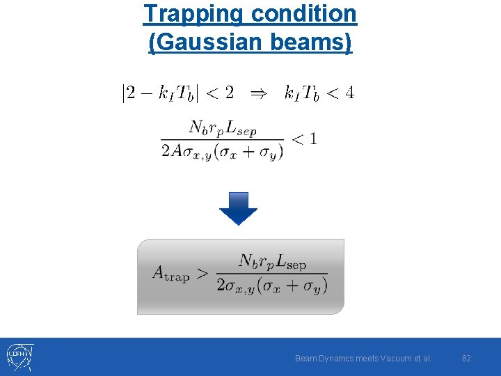 Trapping condition (Gaussian beams) Beam Dynamcs meets Vacuum et al. 62 