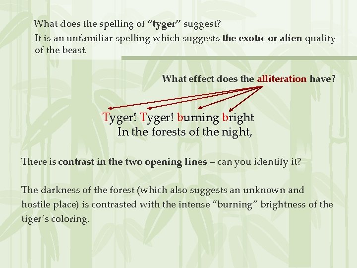 What does the spelling of “tyger” suggest? It is an unfamiliar spelling which suggests