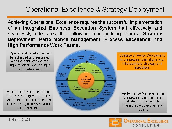 Operational Excellence & Strategy Deployment Achieving Operational Excellence requires the successful implementation of an