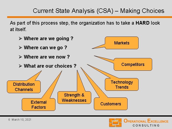 Current State Analysis (CSA) – Making Choices As part of this process step, the