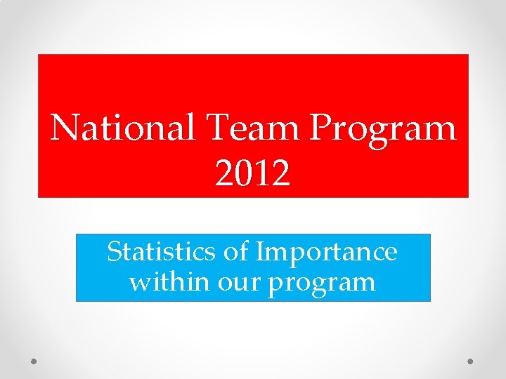 National Team Program 2012 Statistics of Importance within our program 