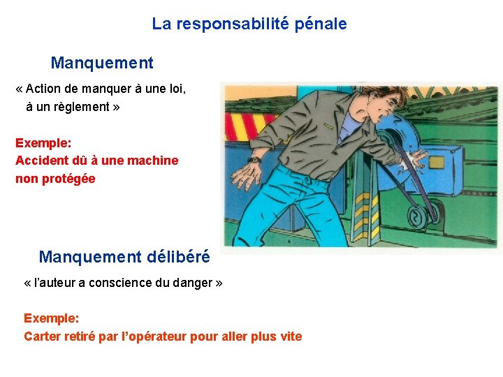 La responsabilité pénale Manquement « Action de manquer à une loi, à un règlement La responsabilité pénale Manquement « Action de manquer à une loi, à un règlement